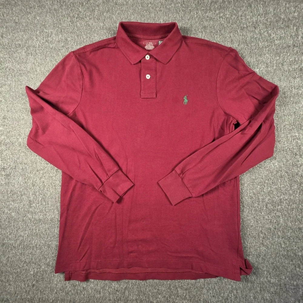 Polo Ralph Lauren Long Sleeve Polo Shirt Mens Medium Burgundy Red Preppy